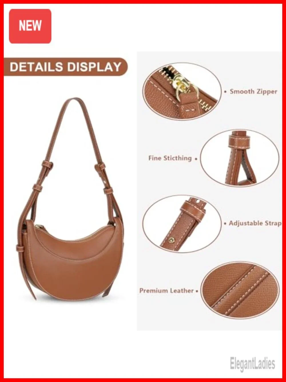 Faux Leather Saddle Bag Crescent Purse Hobo Crossbody Handbag